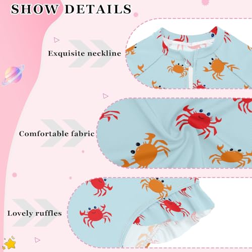 Simple Cute Crab Girls One Piece Rash Guard Swimsuit Kids Bathing Suit with UPF 50+, Girls Long Sleeve Swimwear for 3-12Y4