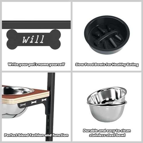 Elevated Dog Bowls with Slow Feeder - 9 Heights Adjustable Raised Dog Bowl Stand with Two 1.7L Stainless Steel Pet Food Bowls & Slow Feeder, Perfect for Medium Large Sized Dogs and Cats - Image 6