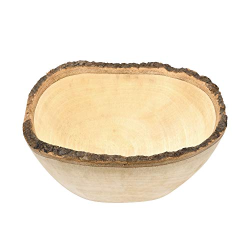 AeraVida Handcrafted Mango Wood Serving Bowl with Natural Bark Rim | Handmade Wooden Craft Bowl (Square)