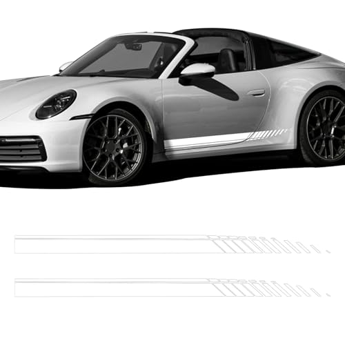 Image of 2Pcs Sports Racing Stripe Graphic Stickers, Side Door Vinyl Decals, Universal Car Decoration Accessories (White)