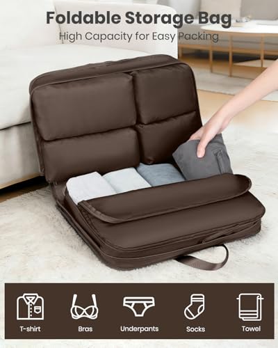 Image of Joyway Luggage Set 5 Piece Top Opening Suitcase Set with Spinner Wheel and TSA Lock, PC Hard Shell Carry on Luggage with Front Pocket, Suitcase with Backpack and Foldable Storage Bag (Coffee)