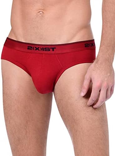 2(X)IST Men's Cotton Stretch No Show Brief 3-Pack, Scotts Red/Black/Skydiver, Medium