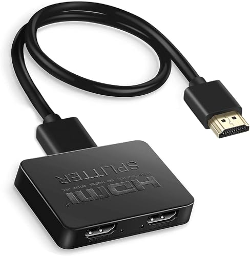 XICEN HDMI Splitter 1 in 2 Out With 4ft Cable - 4K Dual Monitor Duplicate/Mirror 1x2 Amplifier for Full HD 1080P 3D 1 Source to 2 Displays