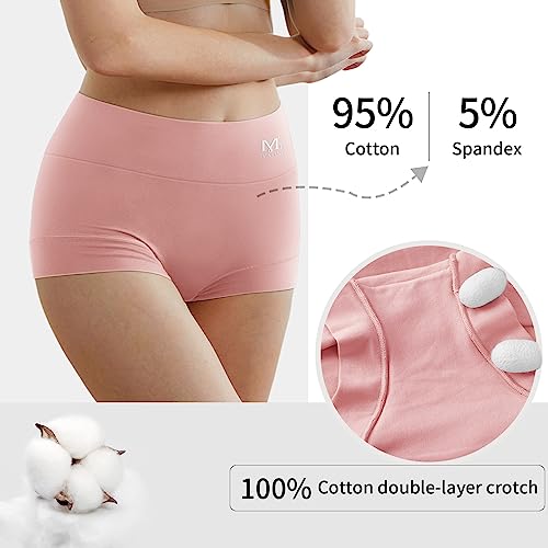 MEIYATING Boy Shorts Underwear for Women High Waisted Cotton Panties Stretch Briefs 4 Pack Plus Size4
