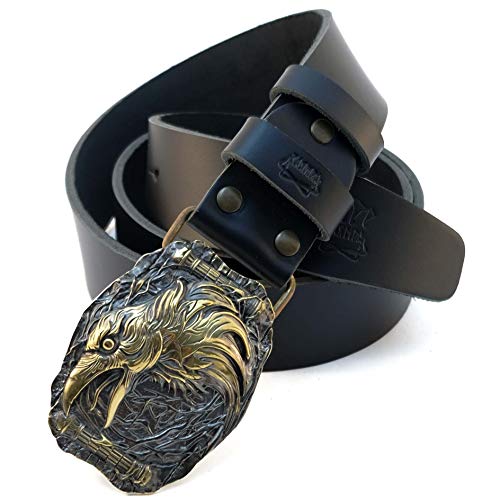 Leather belt with belt buckle Odins Raven, Handmade Huggin And Munnin Ravens solid belt buckle on leather belt3
