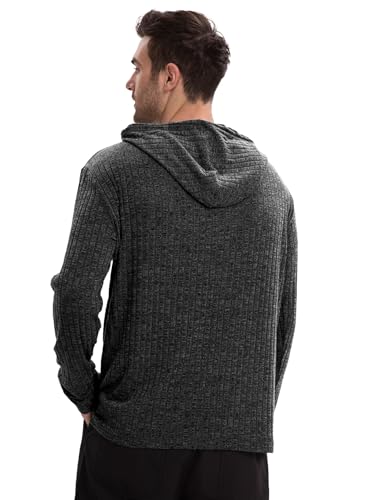 Mens Hoodies Pullover Waffle Knit Sweater Long Sleeve Lightweight Button Hooded Sweatshirt2