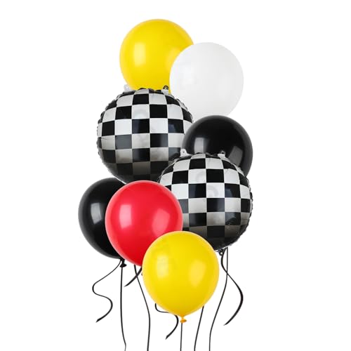 Image of Race Car Balloon Bundle 20 Pcs Checkered Balloons Yellow Red Black | Latex Balloon One Happy 1st 2nd Vintage Two Fast Theme Fast One Race Car Birthday Party Decor Supplies Kit