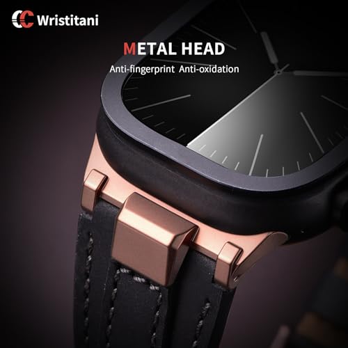 Image of Wristitani Leather Bands Compatible with Apple Watch Band 49mm 46mm 45mm 44mm for Men, Metal Connector & Genuine Leather Straps for iWatch Ultra3 /2 /1 SE3 /2 /1 Series 11 10 9 8 7 6 5 4 [NO Watch and Case]