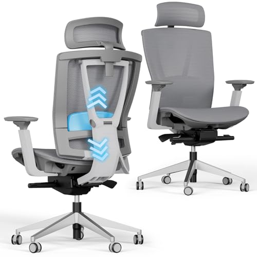 Autonomous ErgoChair Pro Grey Mesh Ergonomic Office Chair for Back Pain Relief Adjustable Lumbar Support Headrest Big and Tall Home Office Desk Chair Comfy 300 LBS with Swivel Wheels for Long Hours