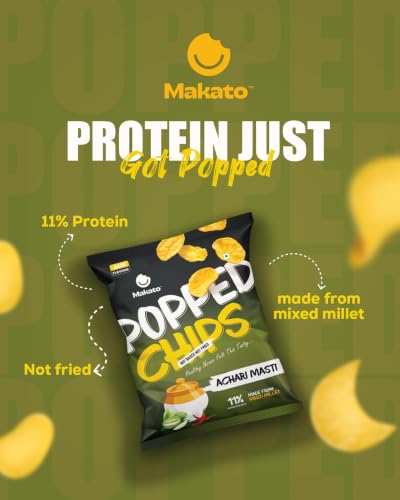 Image of Makato Teekha Treat Pack, Pack of 5 (2 Hot Chilli + 2 Dilliwala + 1 Achari) | Crispy & Light Snack | Non-Fried Low Oil Chips | Crunchy Namkeen for Tea Time & Anytime Munching | Light Texture
