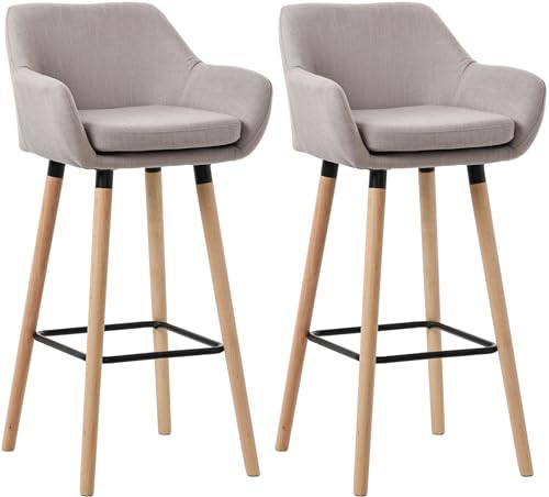 CLP Lot de 2 tabourets de Bar rembourrés avec Dossier Grant, chaises de Bar en Tissu, piétement en Bois, capacité de Charge jusqu'à 150 kg, Couleur:Taupe