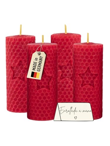 Wachsmann Velas de Pascua, juego de 4 unidades, 100% cera de abeja, enrolladas a mano, fabricadas en Alemania, velas de cera de abejas, velas de miel con 6 horas de combustión