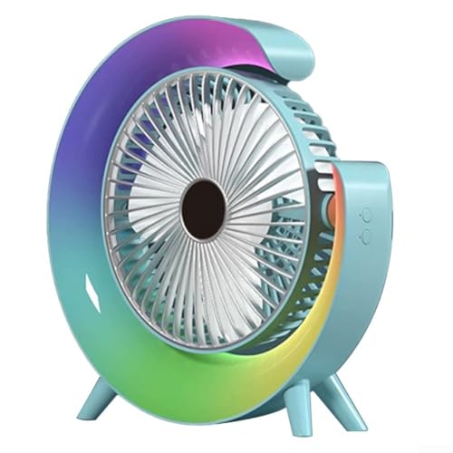 Mini ventilador recargable con flujo de aire ajustable y modos de iluminación multifuncionales para oficina, camping o uso personal (azul)