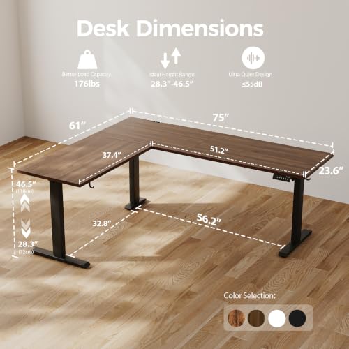 Image of Agilestic 63 x 55 Inch L Shaped Standing Desk Adjustable Height, Corner Standing Desk, Sit Stand Up Computer Table, Splice Board, Dark Walnut