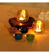 Gleevers Diwali Gift Pack |Diwali Gift Pack of 6 with 2 Glass Tea Light Holder (Crackled Design) ...