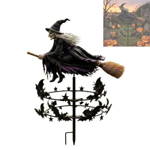 The Enchanted Witch Garden Wind Spinner, Metal Halloween Yard Art Outdoor Decor, Outdoor Garden...