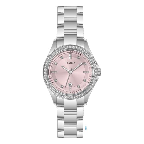 Montre Celine Timex 30 mm pour femme avec bracelet argenté et cadran rose élégant