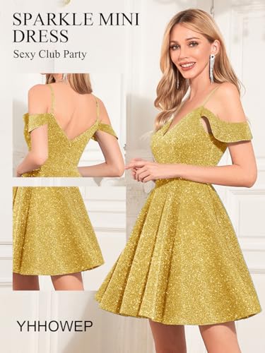 Women's Sparkly Sequin Dress Sparkle Off The Shoulder Ruffle Flowy Party Mini Vintage Homecoming Dresses3