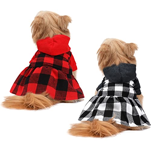 2 Pieces Christmas Knitted Plaid Dog Hoodie Dress Xmas Outfit Warm Soft Dog Sweater Skirt with Hat Winter Pet Coat…