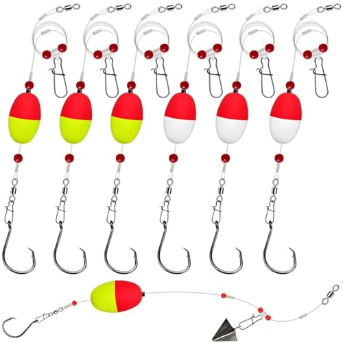 6 Pack Pompano Rigs for Surf Fishing, Fish Finder Rig with Float 20.5' Fishing Rigs Saltwater 90LB Surf Tackle for Flounder Perch Catfish Shark Bluefish Stripers 5/0
