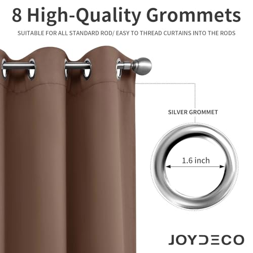 Image of Joydeco Blackout Curtains 63 Inch Length 2 Panels Set, Thermal Insulated Long Curtains& Drapes 2 Burg, Room Darkening Grommet Drapes for Living Room Bedroom Window (W52 x L63 Inch, Brown)