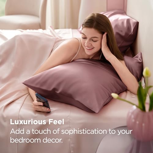 Image of Bedsure King Size Satin Pillowcase Set of 2 - Nostalgia Rose Silky Pillow Cases for Hair and Skin with Envelope Closure, Similar to Silk Pillow Cases, Gifts for Women Men, 20x36 Inches, 2pcs