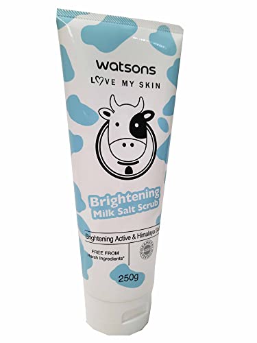 Watsons Brightening Milk Salt Scrub. Nano white complex & extra moisturising nutrient. Hydrolysed milk protein, moisturises & smoothes skin. (250 g/ pack)
