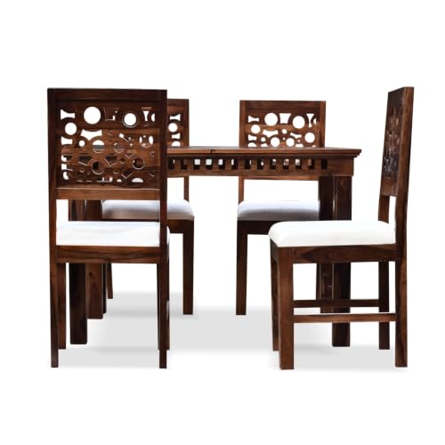 Image of MoonWooden Sheesham Wood Dining Table Set of 4 Wooden Dinner Dinning Table with 4 Chairs for Dining Furniture for Living Room Home (Walnut Finish)