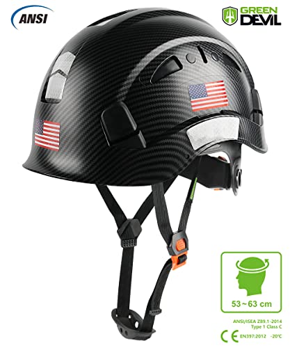 Image of GREEN DEVIL Safety Helmet Hard Hat Adjustable Lightweight Vented ABS Work Helmet 6-Point Suspension ANSI Z89.1 Approved Ideal for Industrial & Construction