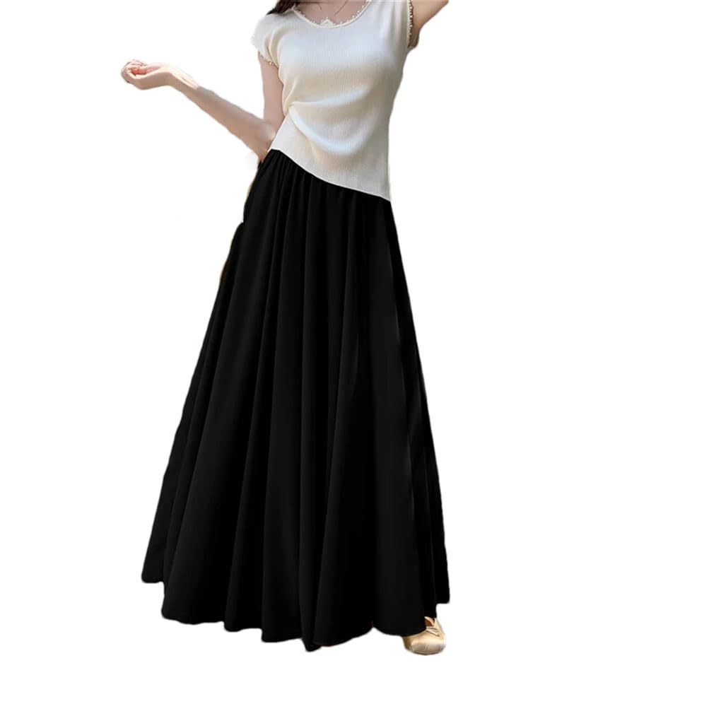 Jupe longue en mousseline de soie pour femme - Taille haute - Ourlet fluide avec drapé et silhouette large