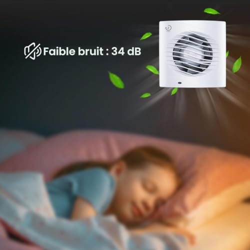 Anesty Ventilateur extracteur de salle de bain 4" avec minuterie, 12 W 130 m³/h, ventilateur d'échappement silencieux 100 mm avec clapet anti-retour – salle de bain, cuisine, WC, montage fenêtre/mural – vue 6