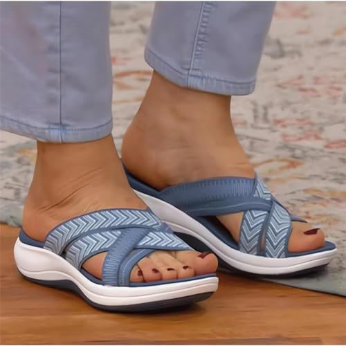 Orthopedic Sandals for Women, Crisscross Slippers Non Slip Soft Cushion Comfy Sandals Lightweight Outdoor Shoes for Walking Plantar Fasciitis Slides Wide Width Slippers Beach Footwear for Summer3