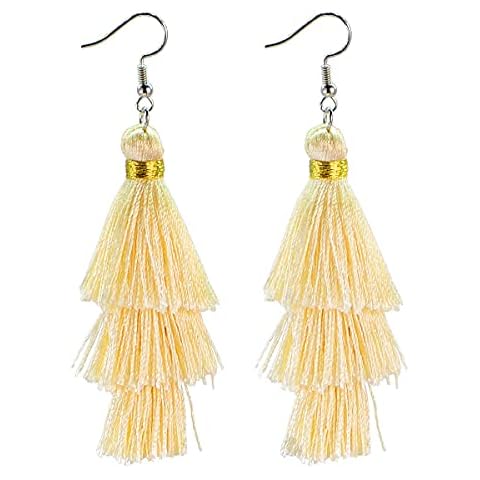 AD Beads Fashion Charm Crystal Silk Tassel 3 Layers Fan Fringe Dangle Earrings designer costume jewelry, silk string, crystal Cover