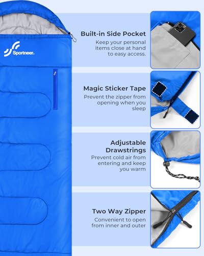 Sportneer Sleeping Bag - Wearable for Adults & Kids with Arm Zipper Holes in Cold & Warm Weather, Waterproof Portable Sleeping Bag for Camping, Hiking, Backpacking, Outdoor Travel - Image 6