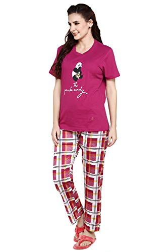 Image of Evolove Women's Cotton Round Neck Short SleevesNight Suit Set /Top Pyjama Set Super Soft Comfortable (Nightsuit-Round-HS-4)