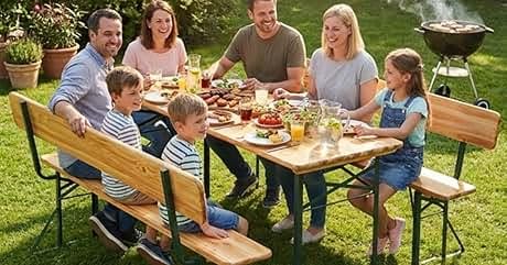Tavolo Pieghevole Rettangolare 180x75x74 cm a Valigetta – Piano in HDPE Resistente, Struttura Metallo Verniciato, Portata 180 kg – Camping, Mercato, Giardino