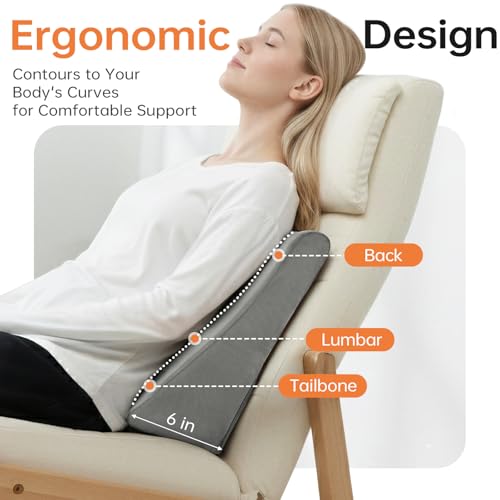 Image of Vekkia Lumbar Support Pillow for Recliner, Ergonomic Back Support for Couch - Improve Posture, Relieve Back Pain for Long Sitting & Elderly, for Armchair & Sofa, Removable Cover, Gray