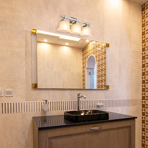 Image of Diodesy- 20-Inch Bathroom Vanity Square Bell Sconce 3-Light Fixture 100W Max E26 Medium Base Sockets Use A19 Bulb(Not Included) Brushed Nickel & Frosted Glass Shade ETL Listed- For Living Room Bedroom