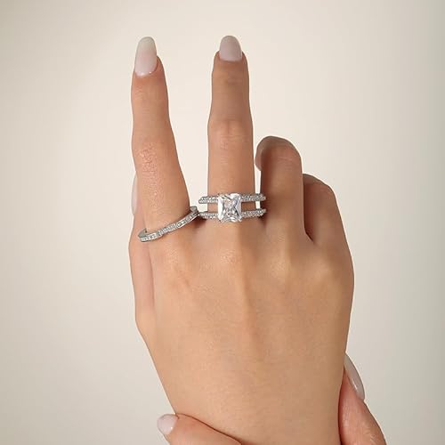 Jeulia Engagement Wedding Ring Set for Women 925 Silver 5.2 Carat Radiant Cut Cubic Zirconia Promise Anniversary Rings with Side Stones… - Image 8