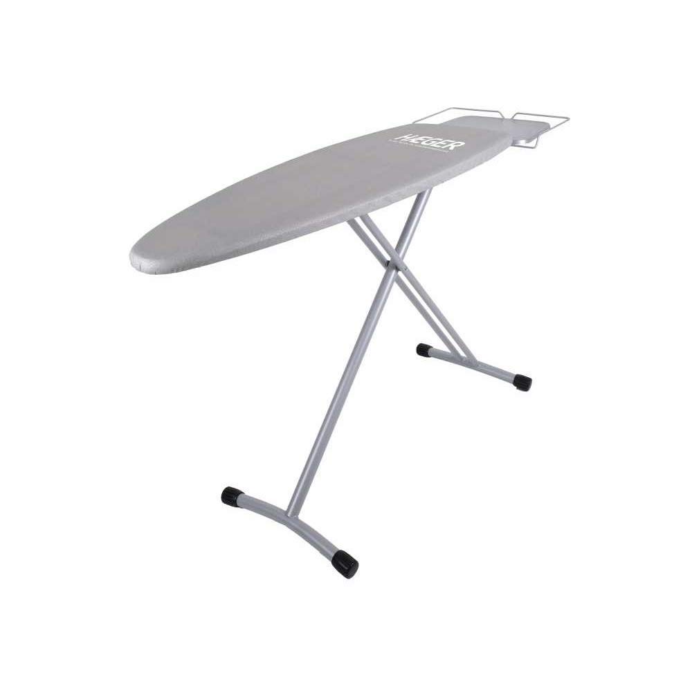 HAEGER HOME STRONG PRO - Tabla de Planchar con altura ajustable ininterrumpida hasta 94 cm, descanso para hierro dibujado también para los generadores de vapor, Gris Metalizado 124 x 40 cm