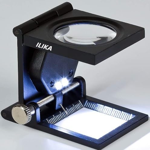 ILIKA 10X Folding Magnifier with LED Light – Portable Loupe Magnifying Glass with Measure Scale for Jewelry, Watches, Mobile Repair, Textile, Crafts, Optical Work, Precision Inspection