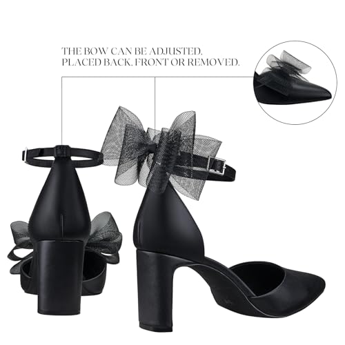 ALICEPUB Women's Detachable Bow Heels Closed Toe 3 Inch Heels Comfortable Work Dress Prom Wedding Pumps2