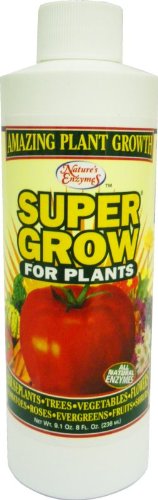 Nature's Enzymes Super Grow for Plants 8 Oz Concentrate Amazing Plant Growth, Equals to 8 Qts! Comes with New Enzyme Booster Shot, Proven to Work Wonders on All Plants, Trees and Shrubs, Flowers, Roses, Evergreens, Fruits, Completely Safe to Use! Tomatoes As Big As Grapefruits! All Natural Formula, 100% Safe for Children and Pets. Powerful Growth Stimulator, Gourmet Size Fruits and Vegetables