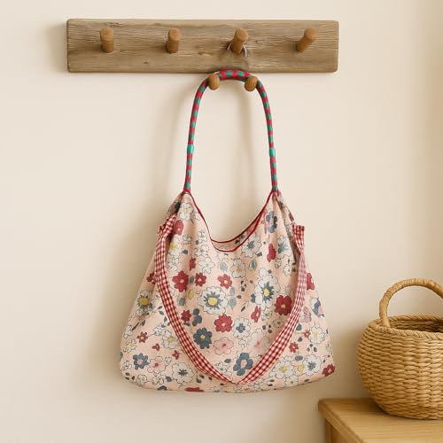 Bolso tote floral para hombro, bolso de mano casual con bolsillo interior, bolso suave multiusos para viaje y compras miniatura 3