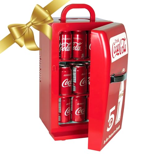 Image of Coca-Cola Retro 18 Can Mini Fridge w/ 12V DC and 110V AC Cords, 22L (23 qt), Portable Cooler, Red, Travel Fridge for Drinks, Snacks, Lunch, Home, Office, Dorm Room, RV