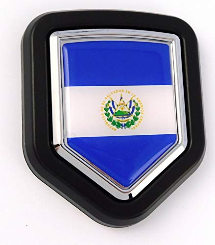 Image of El Salvador flag Car Truck Black Shield Grill Badge grille chrome emblem 2.6 inch x 3.1 inch
