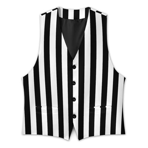 Black White Striped Men's Suit Vest Slim Fit V-Ncek Waistcoat Business Casual Vest3