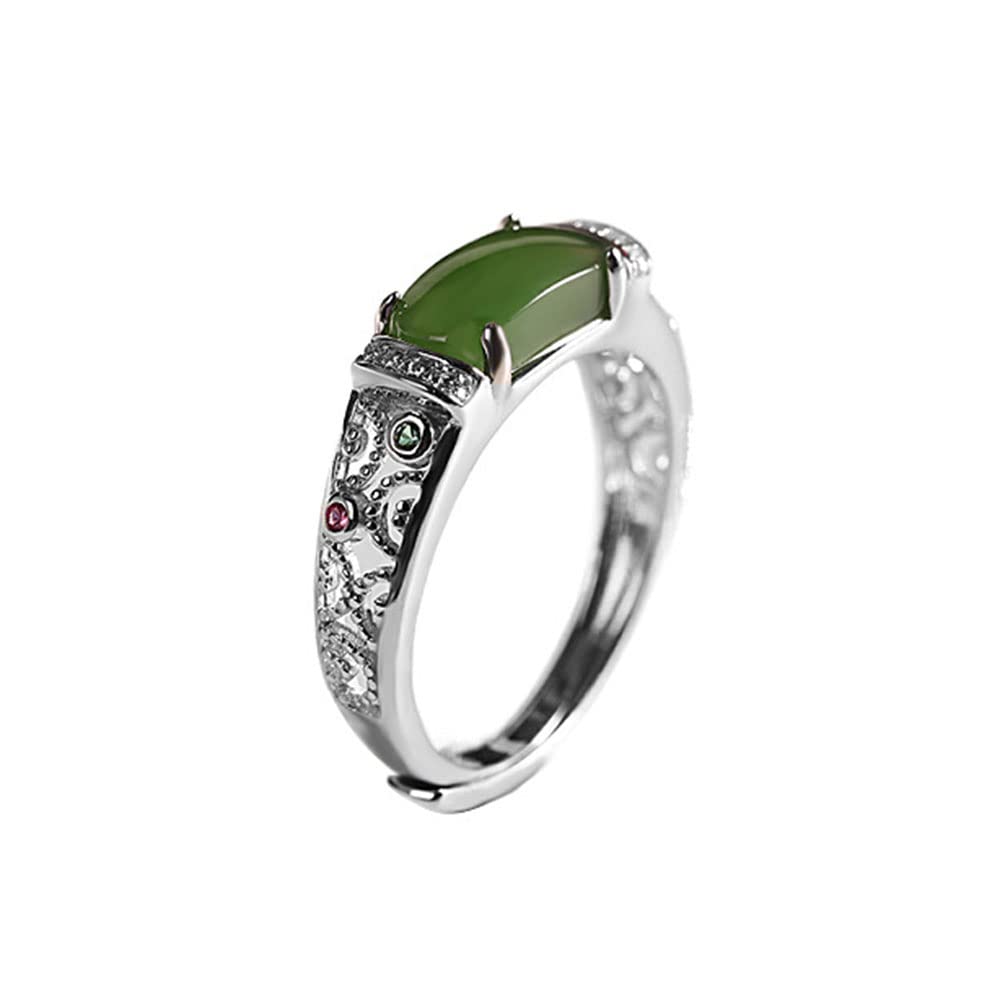 925 Sterling Silber Eingelegtes Hetian Jade Ring Zarte Elegante Hohle Offene Ring Charmante Schmuck Geschenke Für Frauen Mädchen