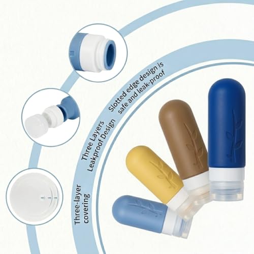 Image of DEPOZA Travel Bottles Kit (16 Pack) - TSA Approved, Leak Proof Silicone Squeezable Containers for Toiletries. Complete Set with Jars, Sprayers & Bag (Dark blue)