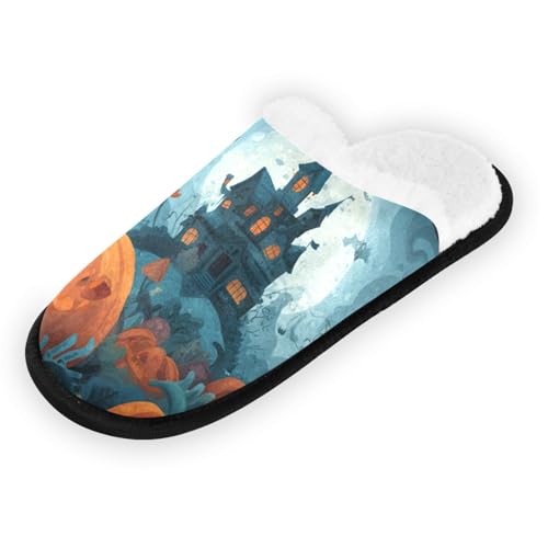 Halloween House Green Slippers For Women Men Soft Memory Foam Non-Slip Hallowmas Winter Indoor House Shoes Travel Slipper2